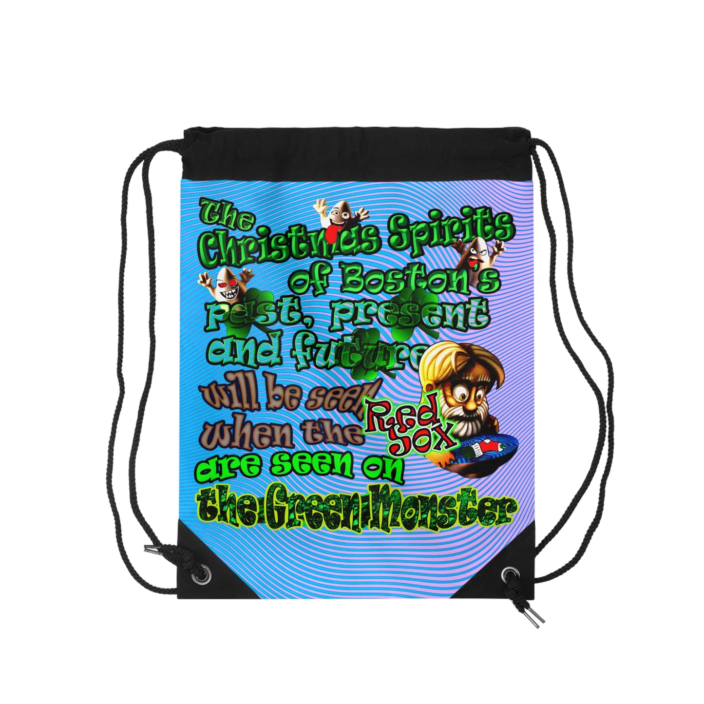 christmas spirits of boston - Drawstring Bag (light blue-purple wave)