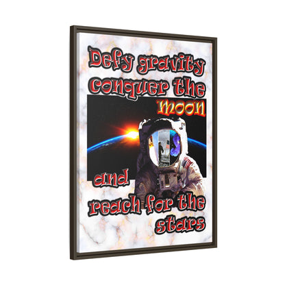 defy conquer reach - framed canvas art (white marble)