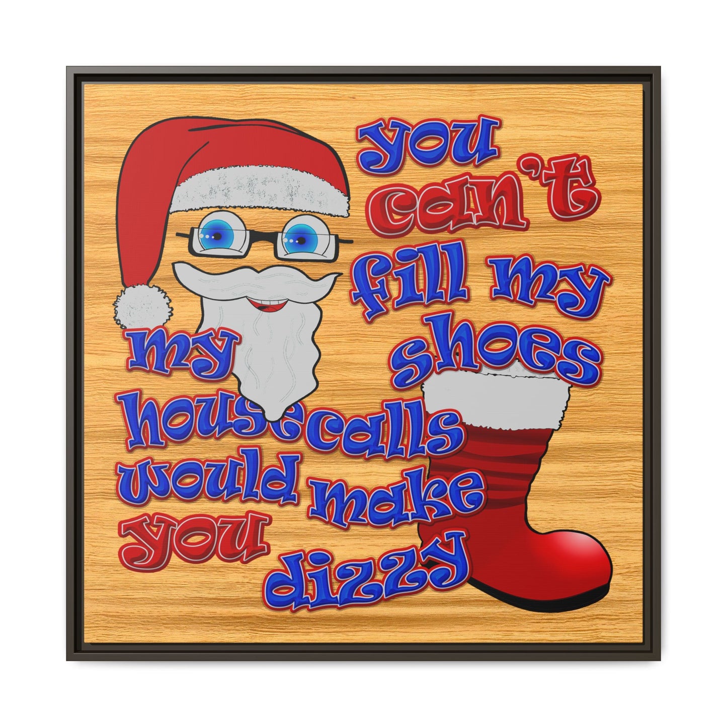santa's shoes - framed canvas art (butterscotch wood finish)