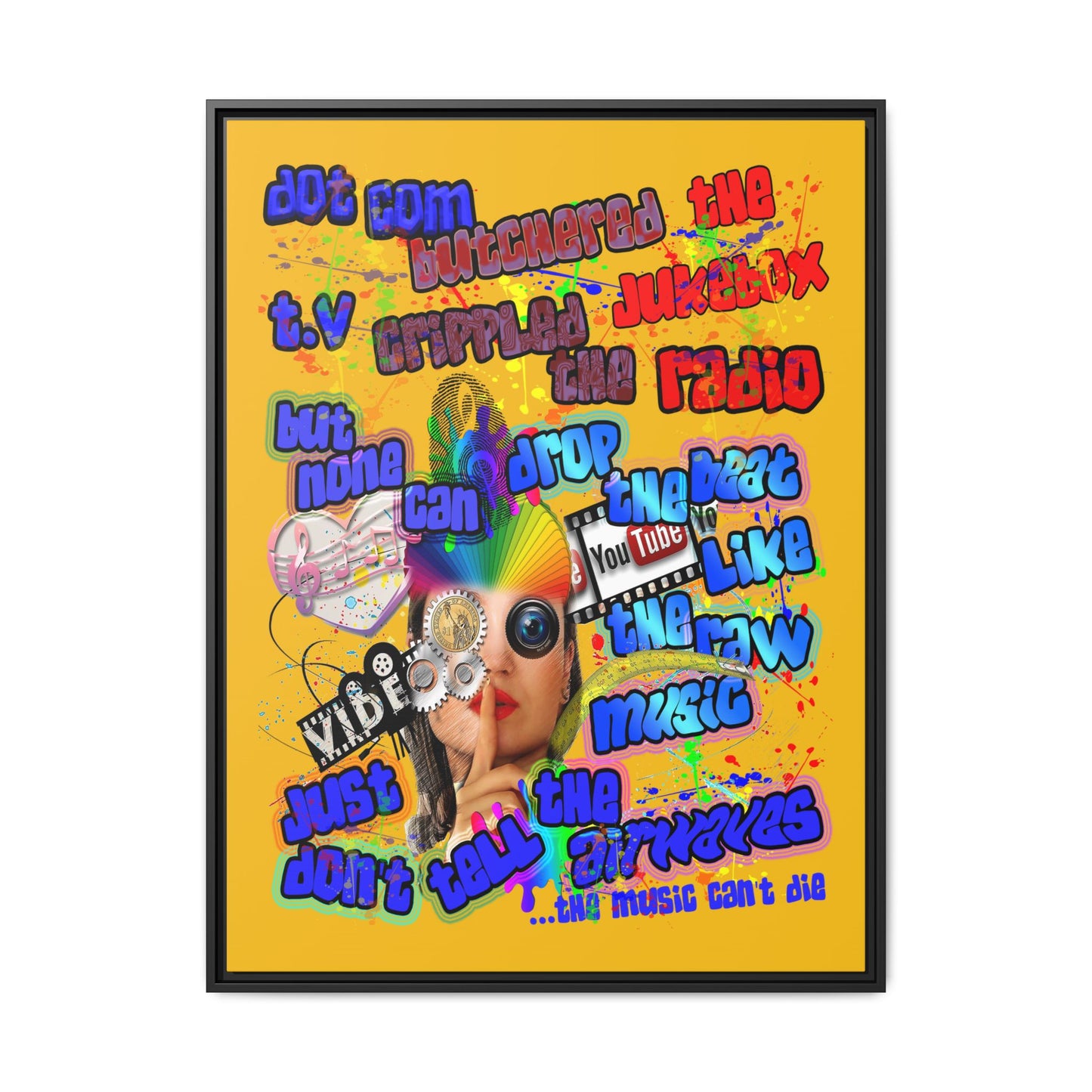 drop the beat - framed canvas art (yellow)