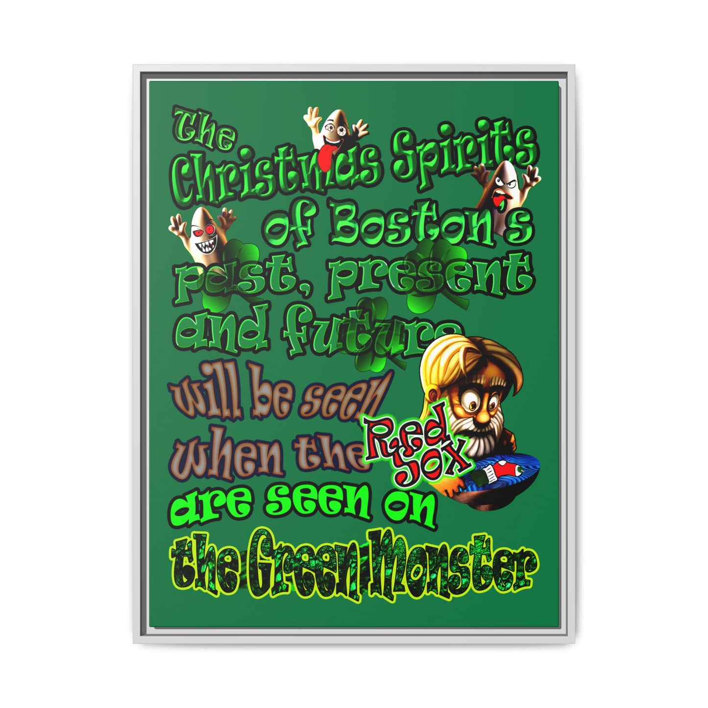 christmas spirits of boston - framed canvas art (dark green)