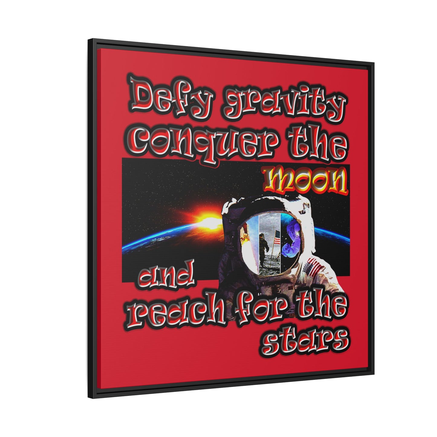 defy conquer reach - framed canvas art (dark red)