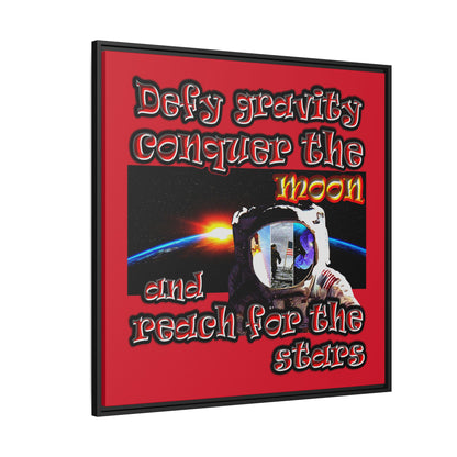 defy conquer reach - framed canvas art (dark red)