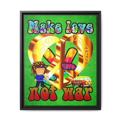 love peace - framed canvas art (green turf)