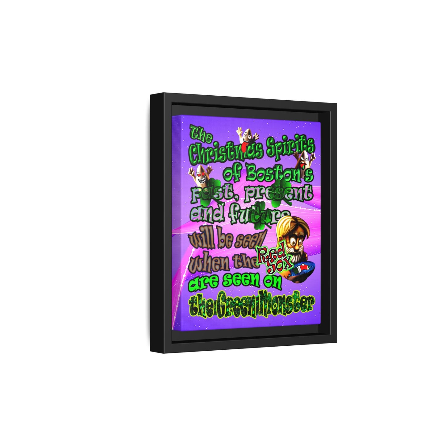 christmas spirits of boston - framed canvas art (purple-pink wave)