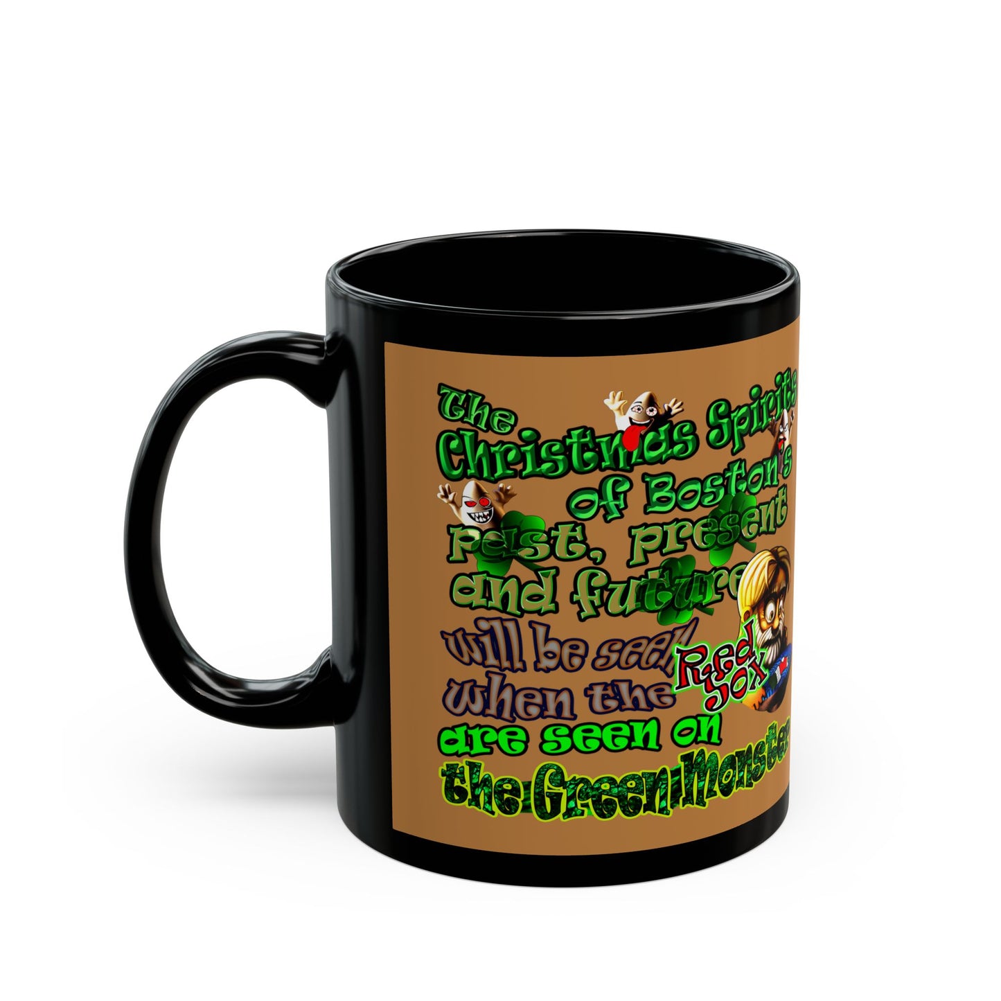 christmas spirits of boston - Black Mug (light brown)