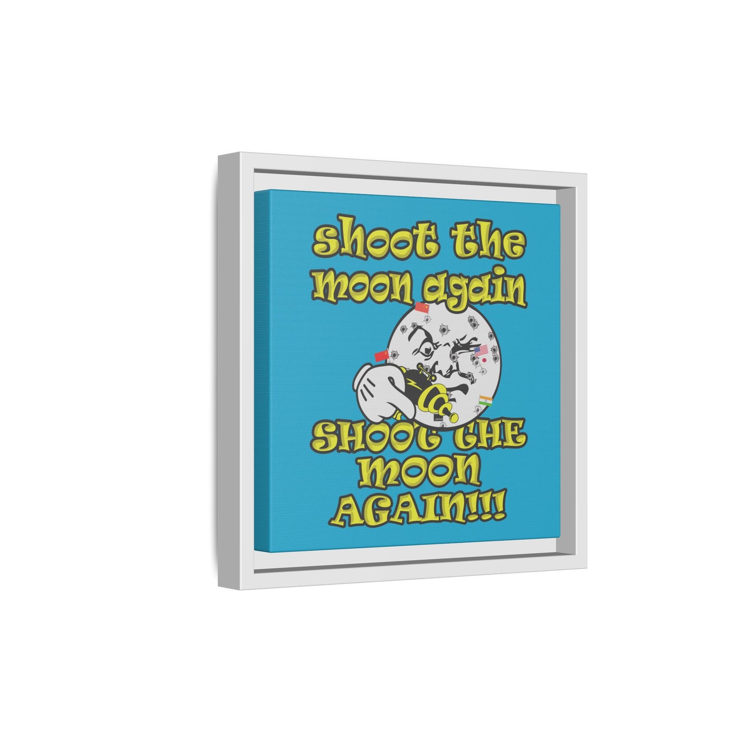 shoot the moon again - framed canvas art (turquoise)