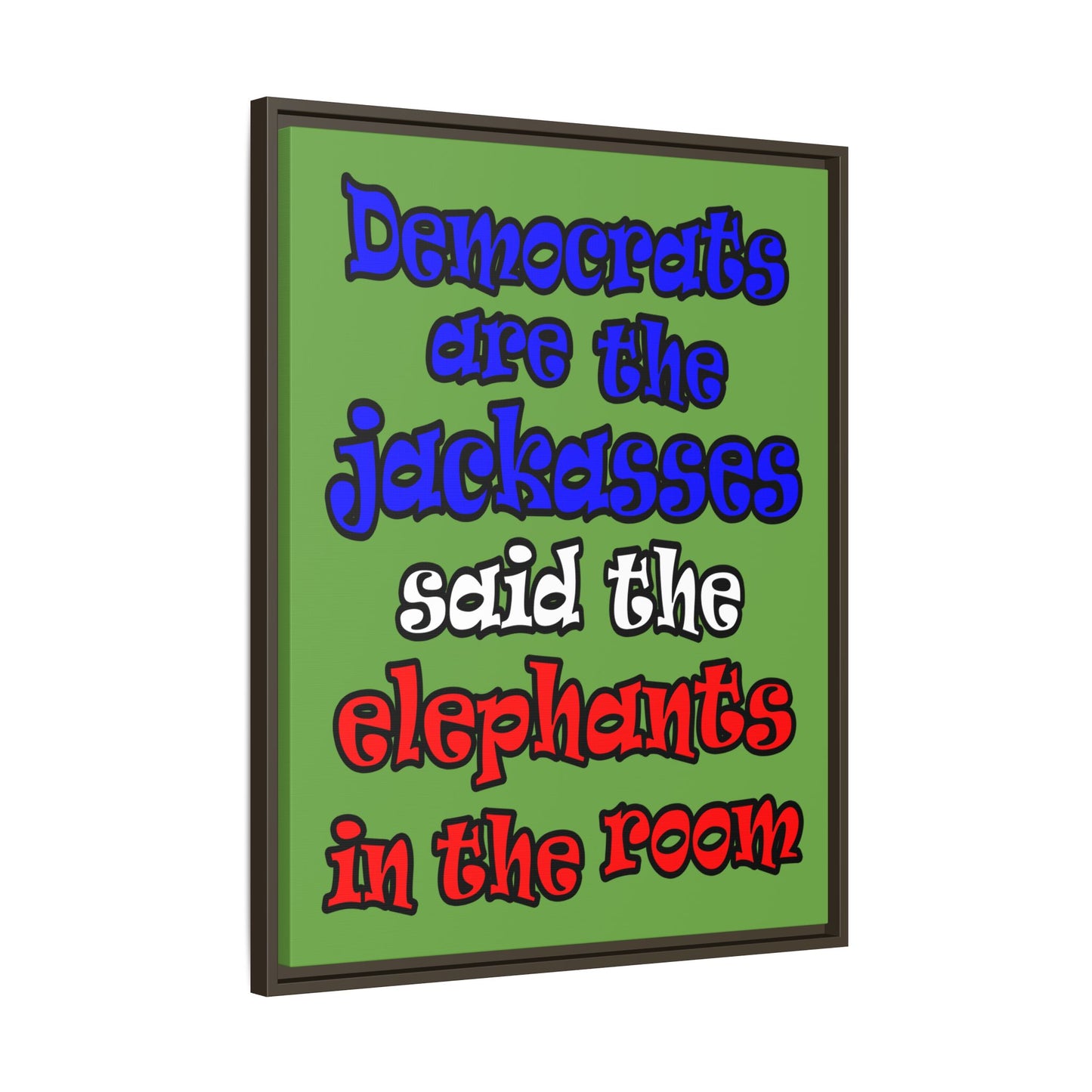 donkeys and elephants - framed canvas art (green)