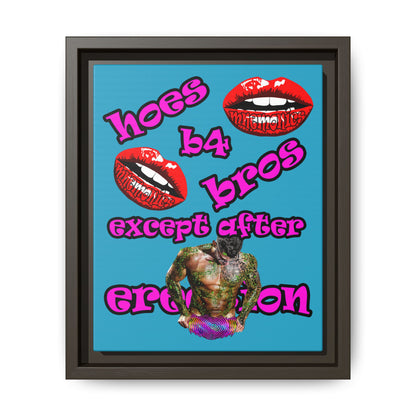 hoes b4 bros - framed canvas art (turquoise)