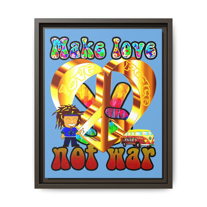 love peace - framed canvas art (light blue)