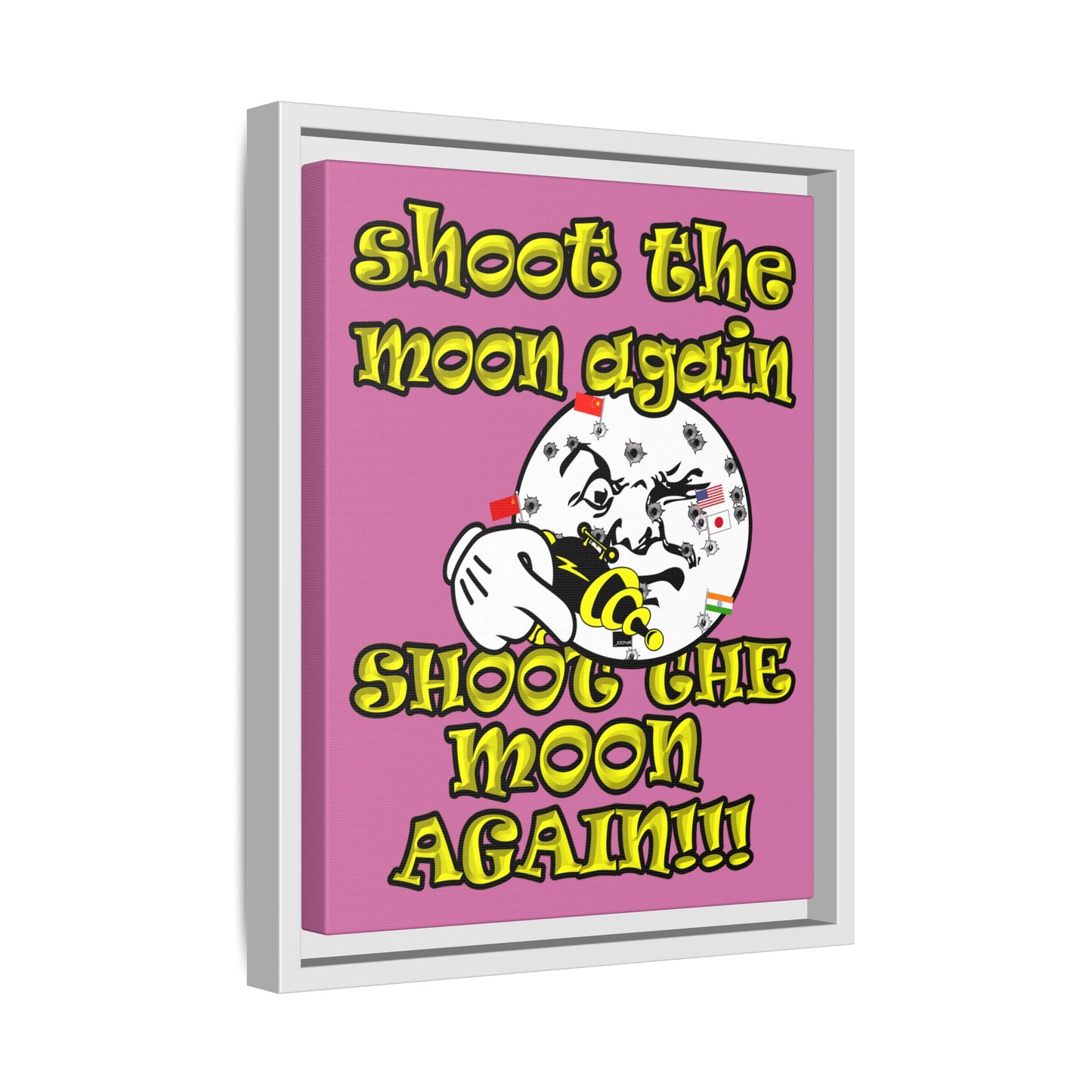shoot the moon again - framed canvas art (light pink)