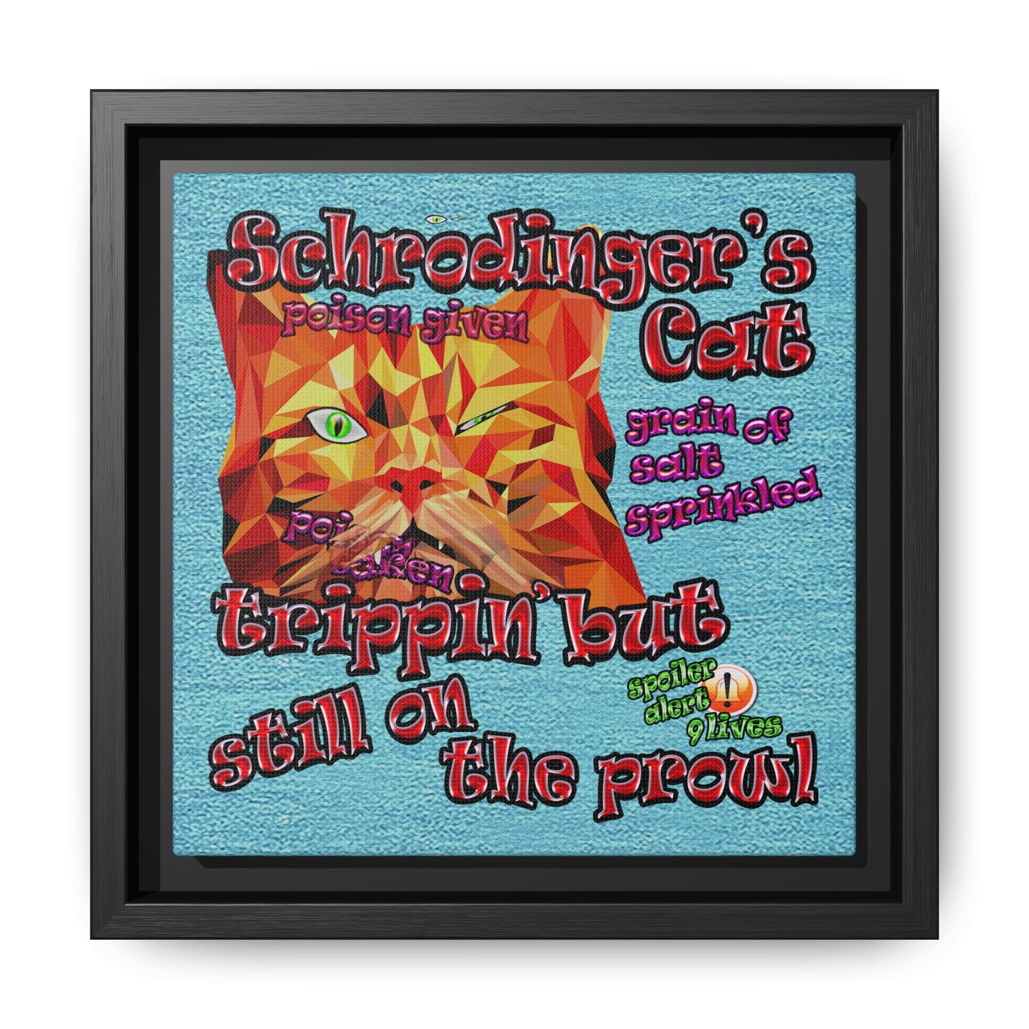 schrodinger's cat - framed canvas art (faded blue)