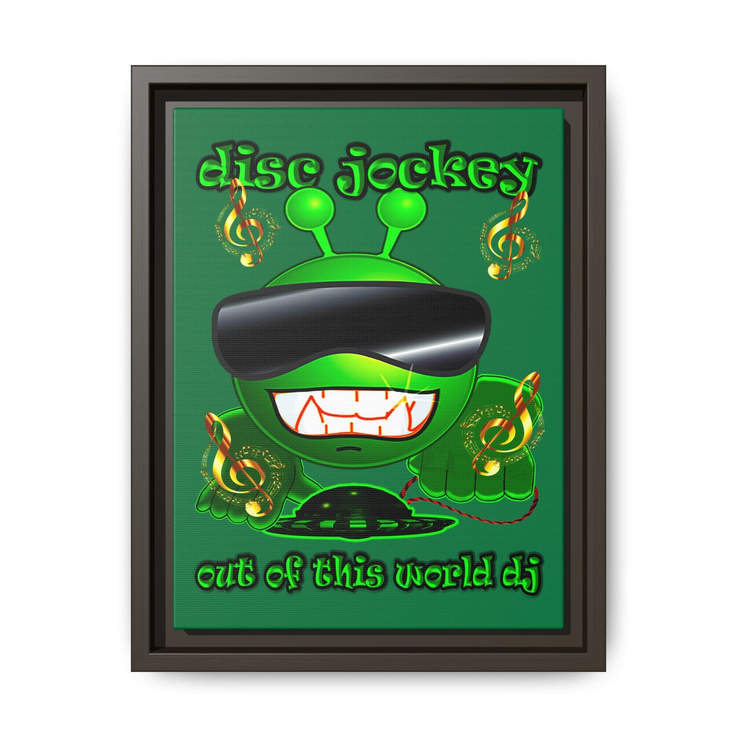 disc jockey - framed canvas art (dark green)