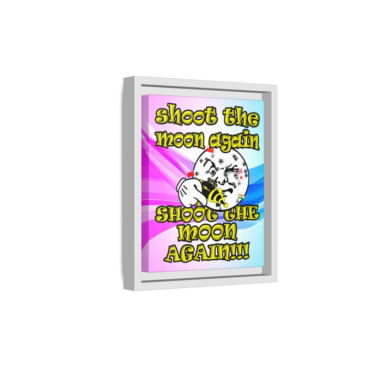 shoot the moon again - framed canvas art (light blue-pink wave)