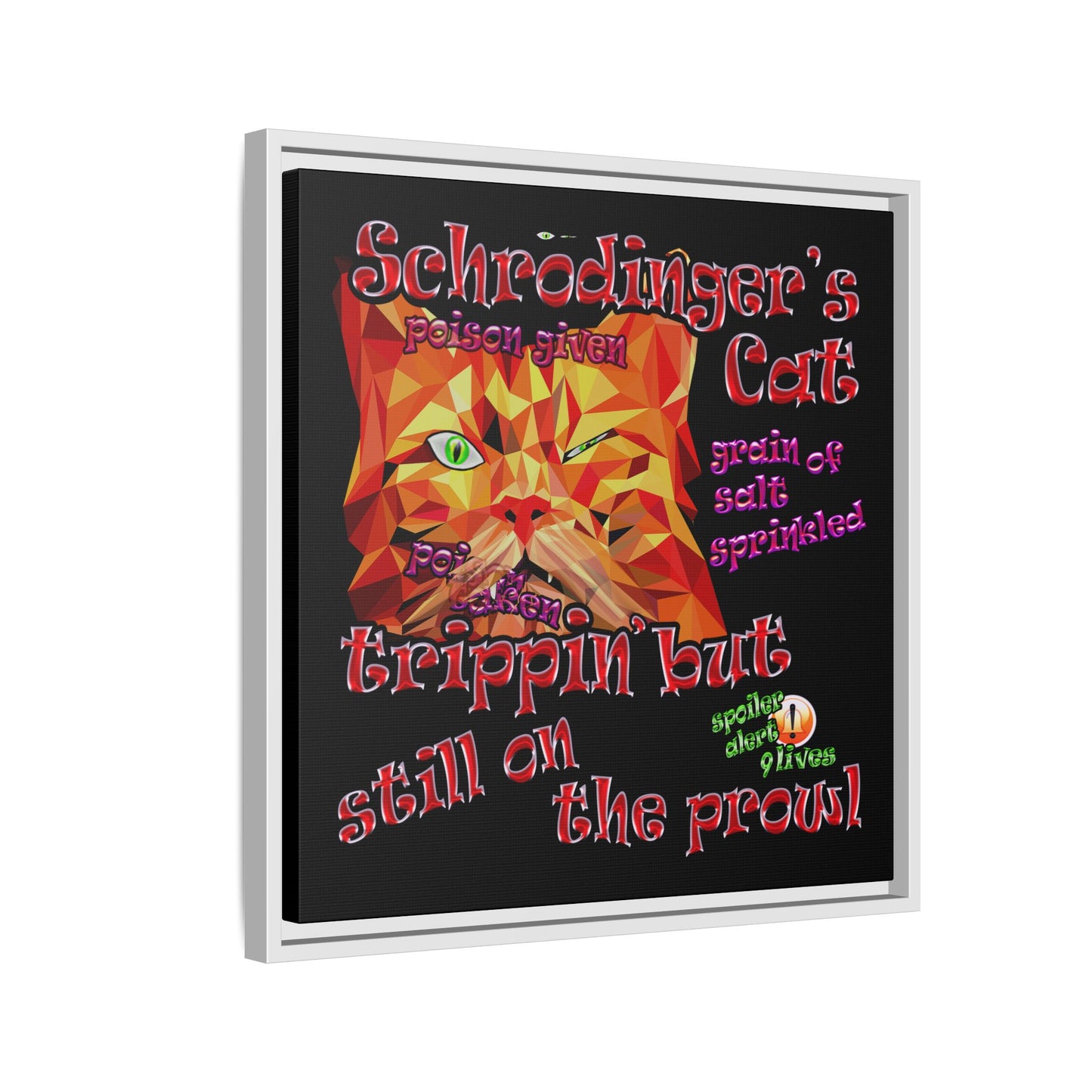 schrodinger's cat - framed canvas art (black)