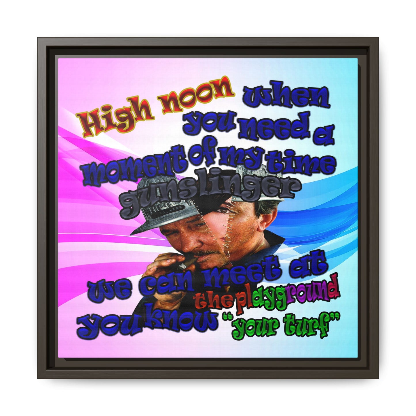 high noon - framed canvas art (light blue-pink wave)