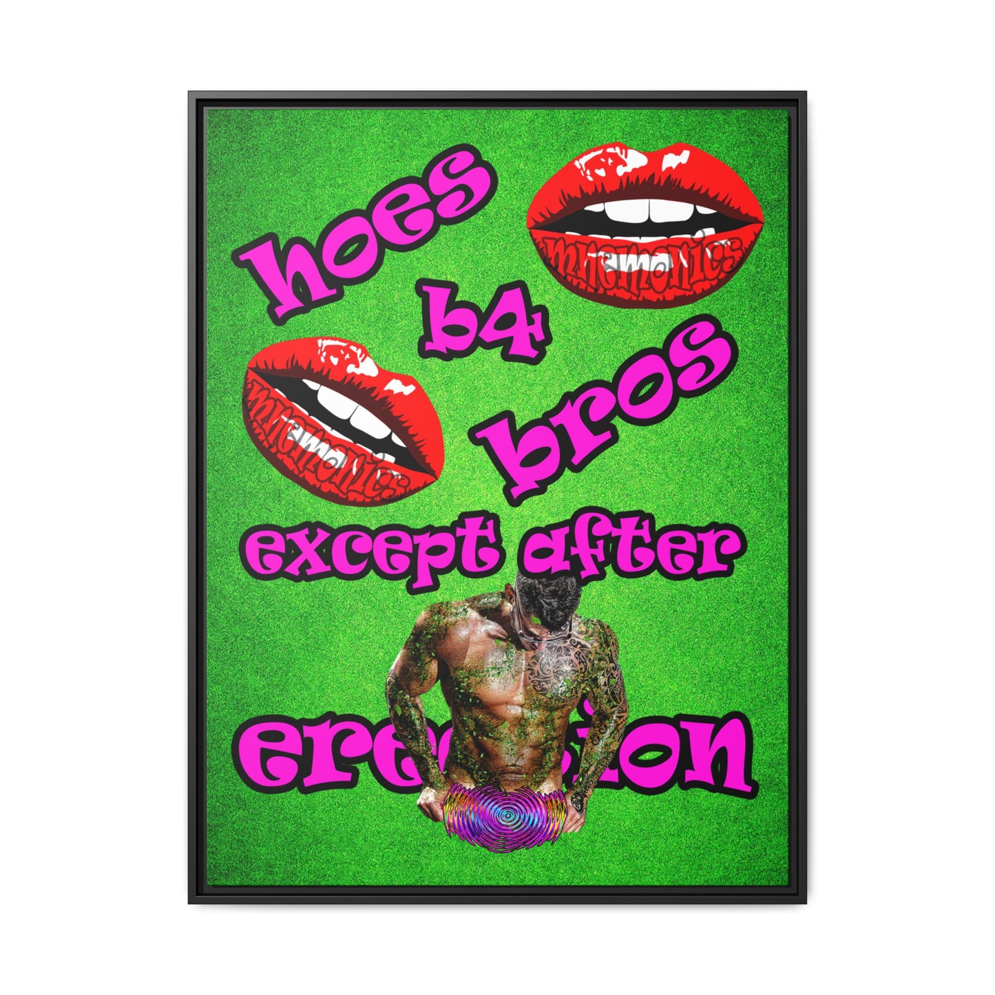 hoes b4 bros - framed canvas art (green turf)