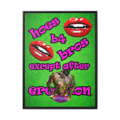 hoes b4 bros - framed canvas art (green turf)
