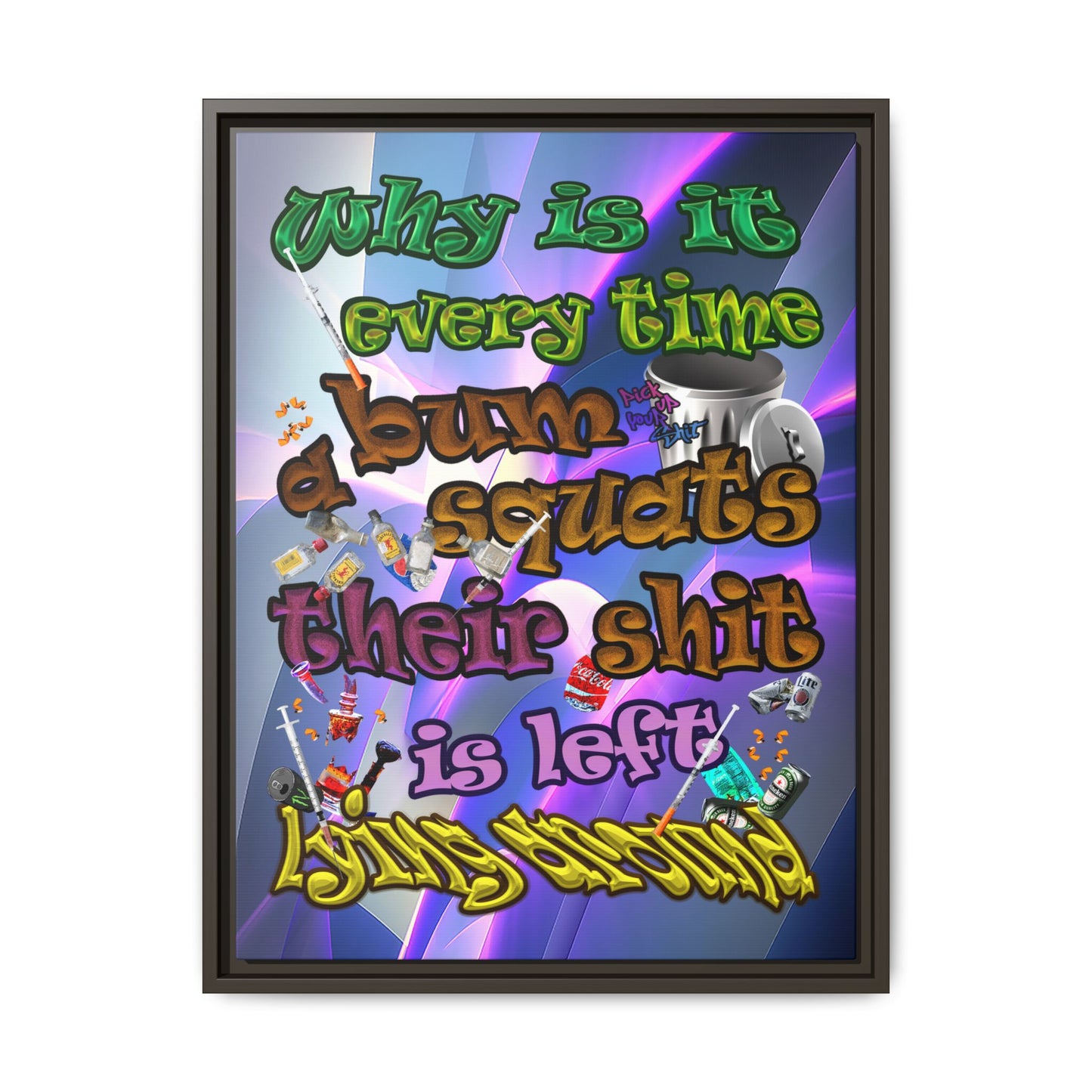 the bum's shit - framed canvas art (grey-pink wave)