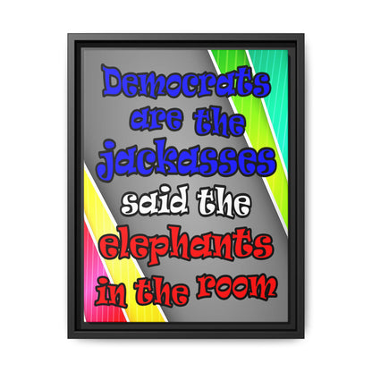 donkeys and elephants - framed canvas art (rainbow split)
