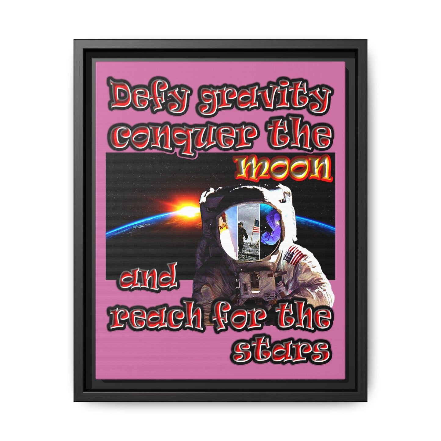 defy conquer reach - framed canvas art (light pink)