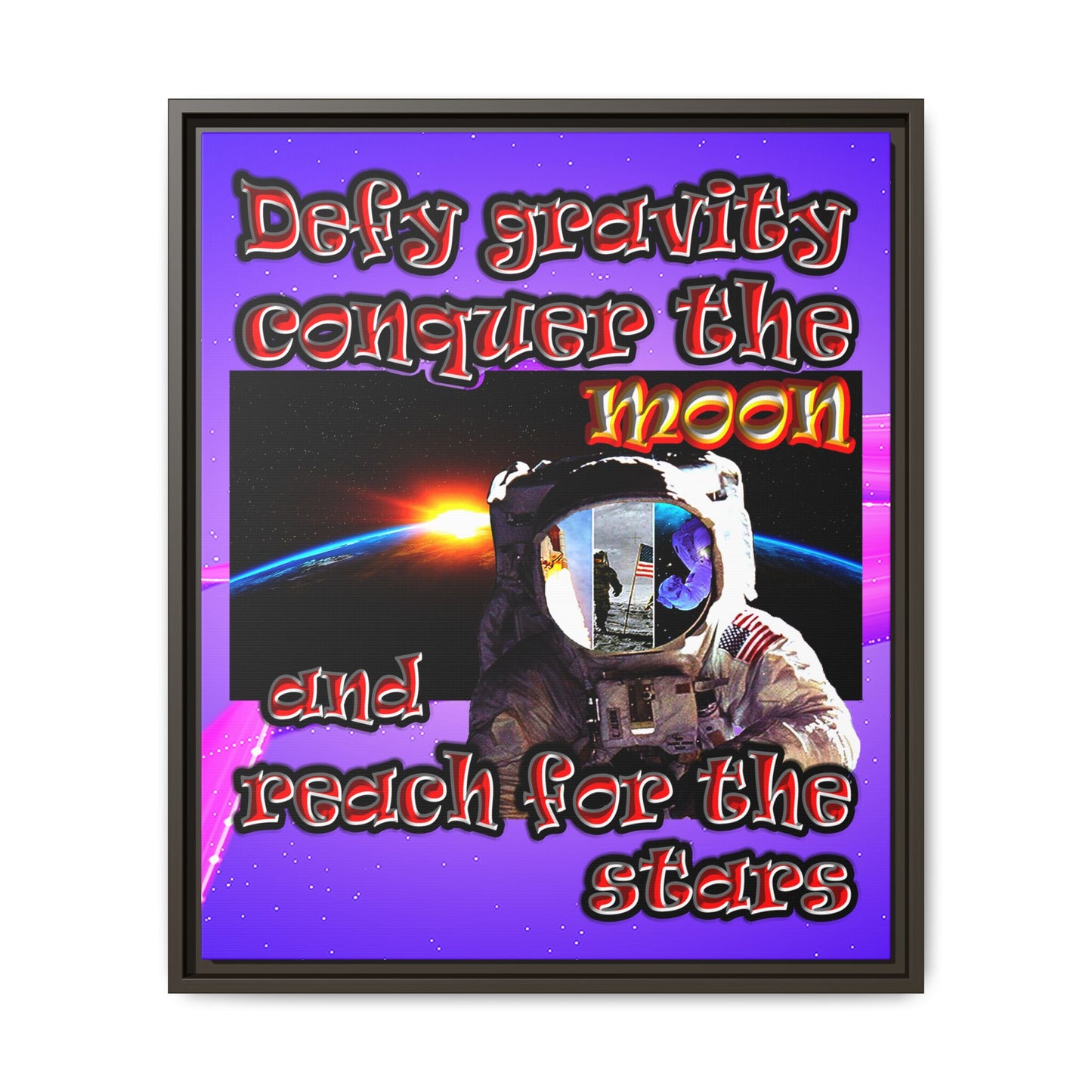 defy conquer reach - framed canvas art (purple-pink wave)