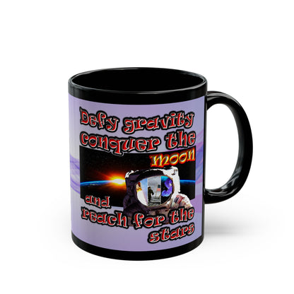 defy conquer reach - Black Mug (light blue-pink wave)