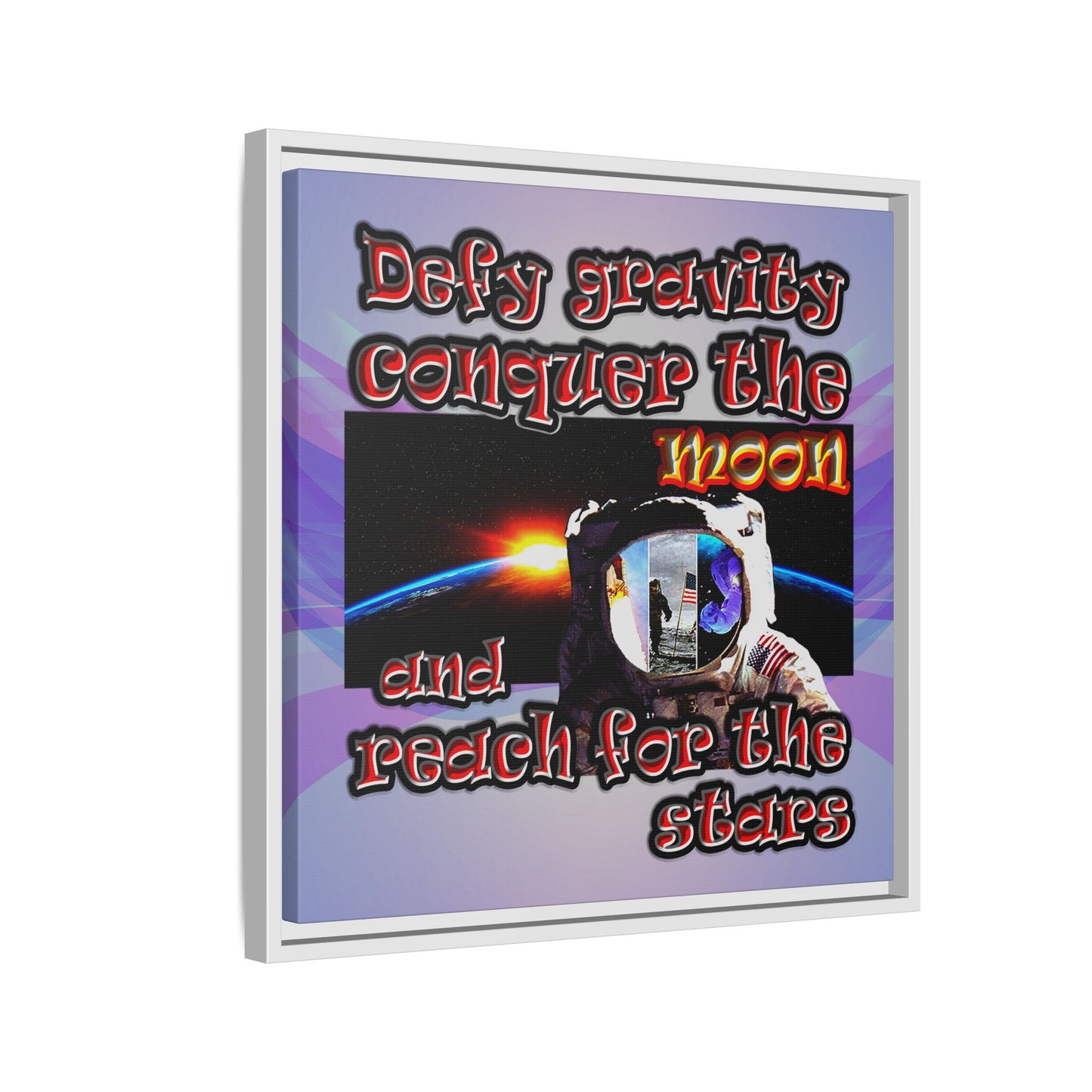 defy conquer reach - framed canvas art (light blue-pink wave)