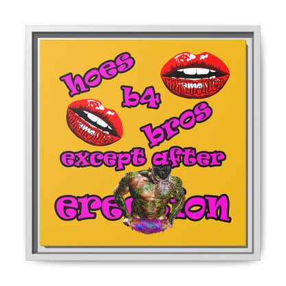 hoes b4 bros - framed canvas art (yellow)