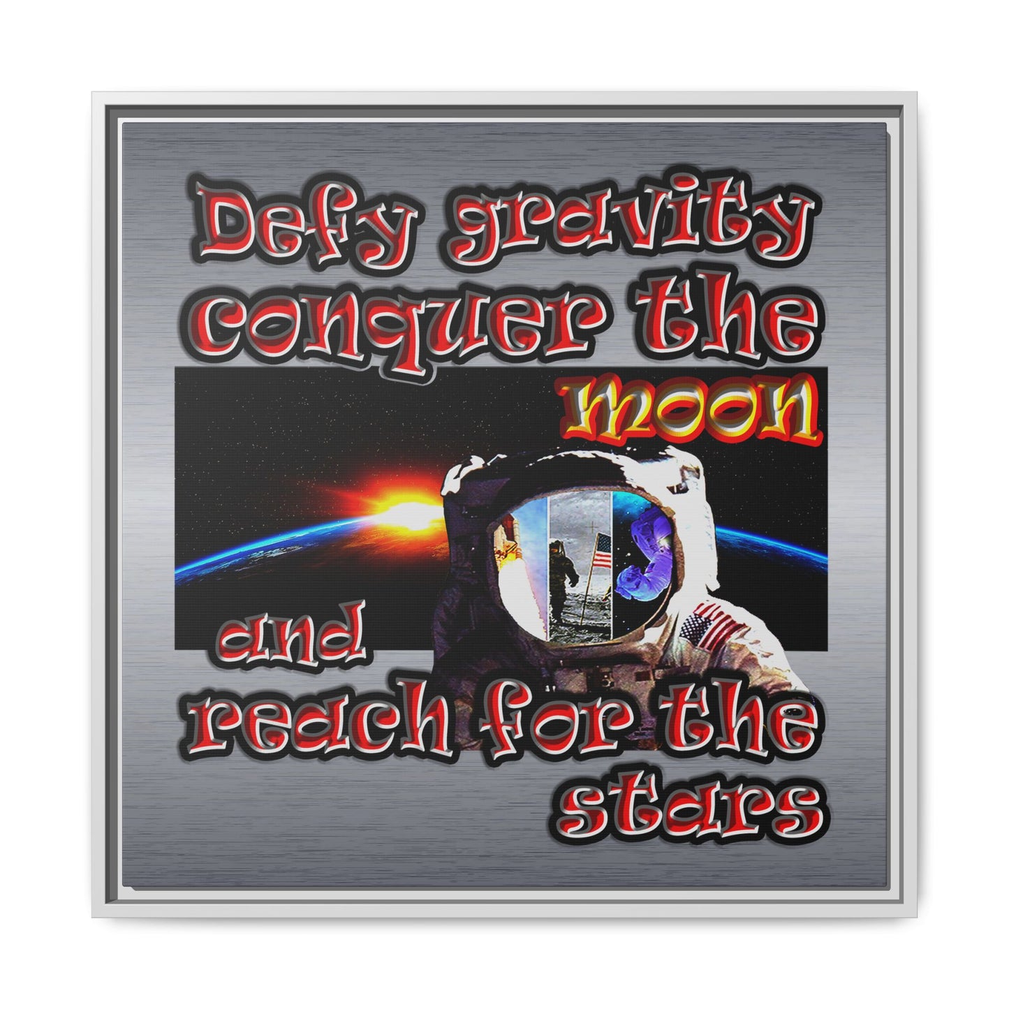 defy conquer reach - framed canvas art (brushed nickel)