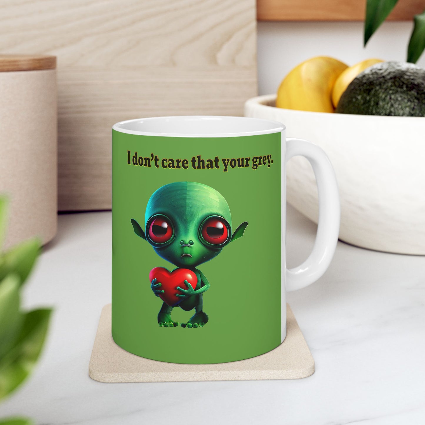 I don't care that your grey - White Mug (green)