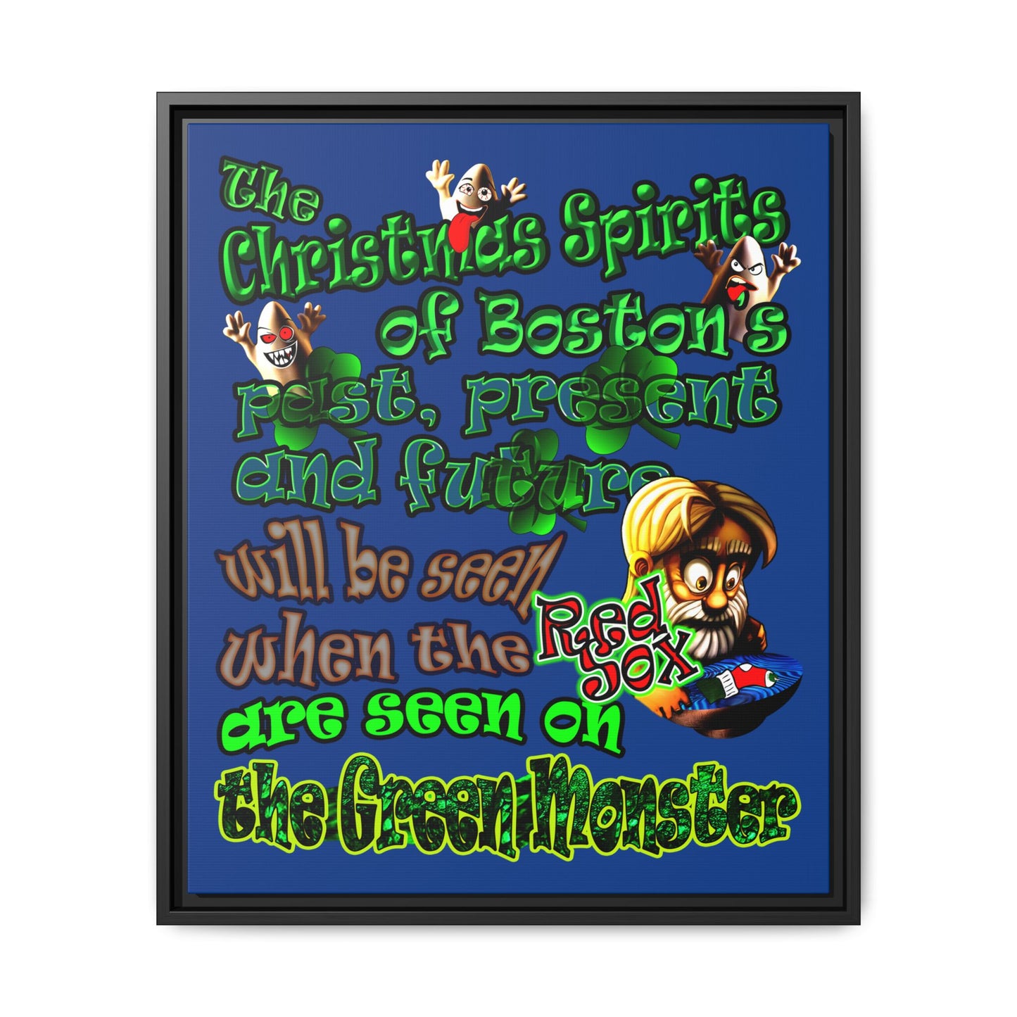 christmas spirits of boston - framed canvas art (dark blue)