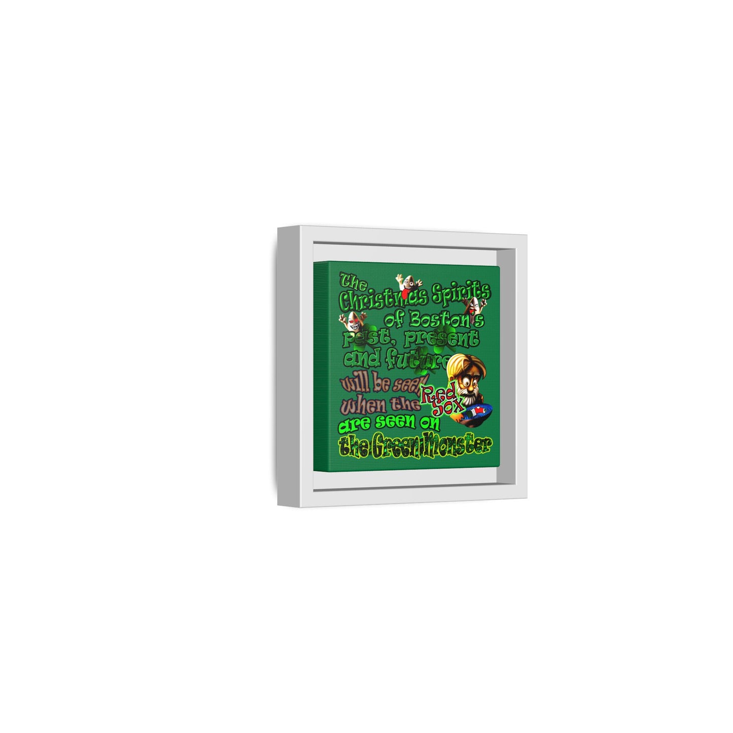 christmas spirits of boston - framed canvas art (dark green)