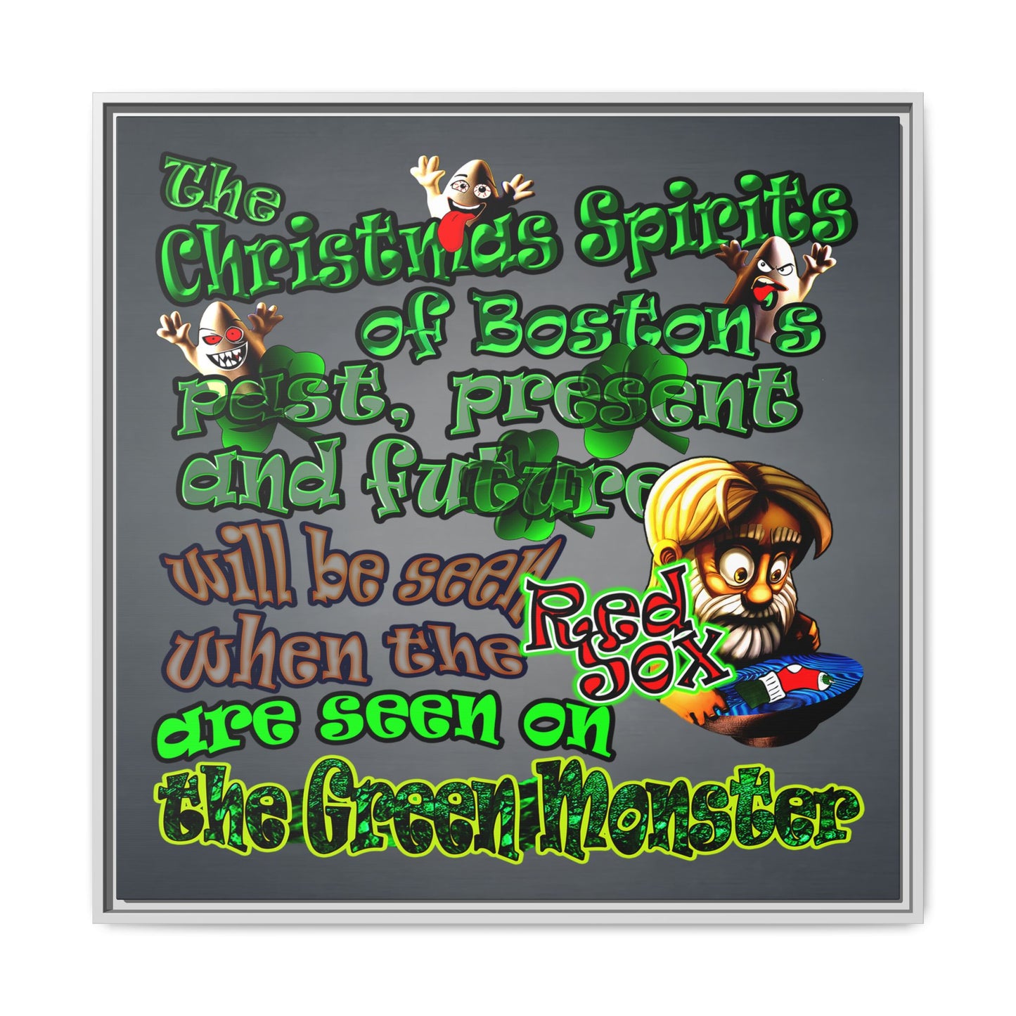 christmas spirits of boston - framed canvas art (grey-light grey)