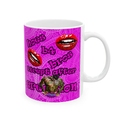 hoes b4 bros - White Mug (pink swirl)