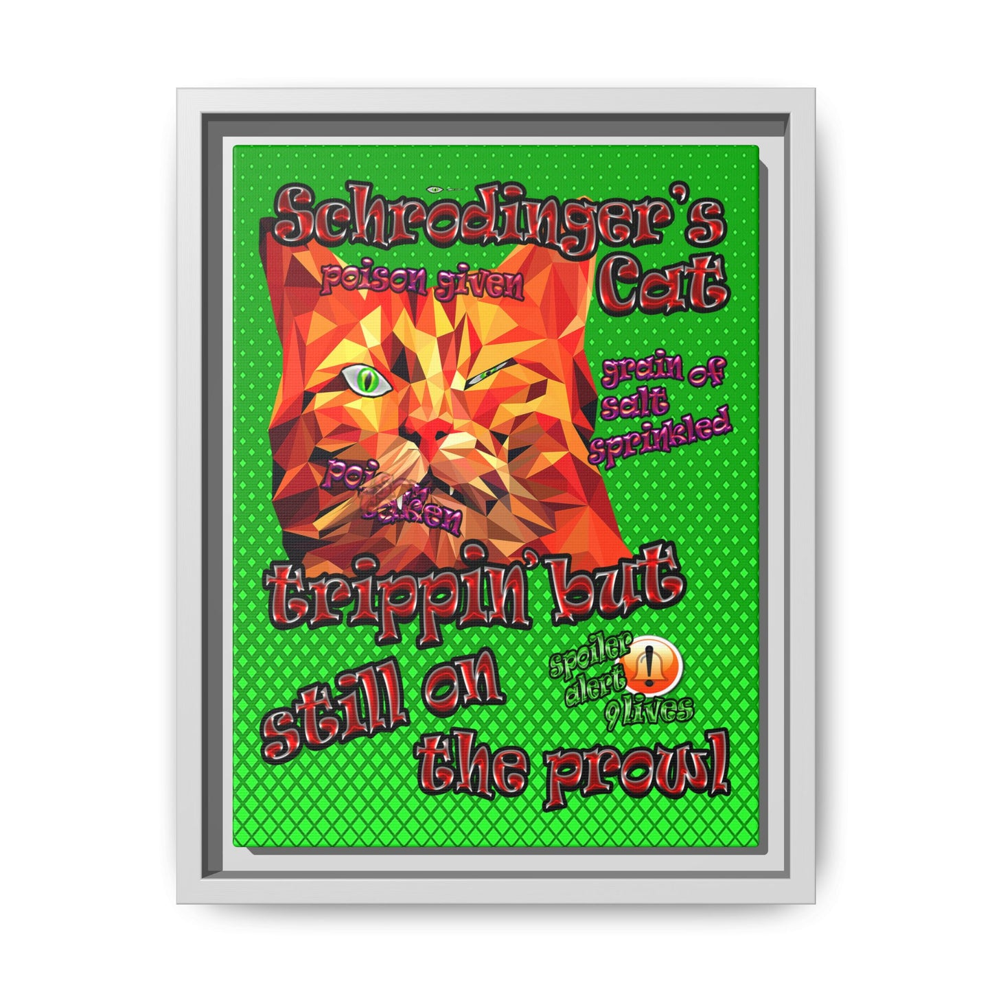 schrodinger's cat - framed canvas art (logo green)
