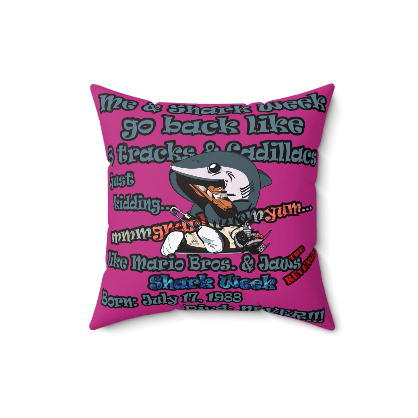 shark week - Faux Suede Square Pillow - (pink)