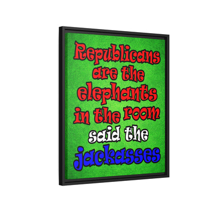 donkeys and elephants - framed canvas art (green turf)