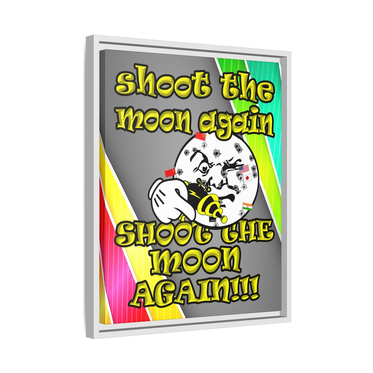 shoot the moon again - framed canvas art (rainbow split)