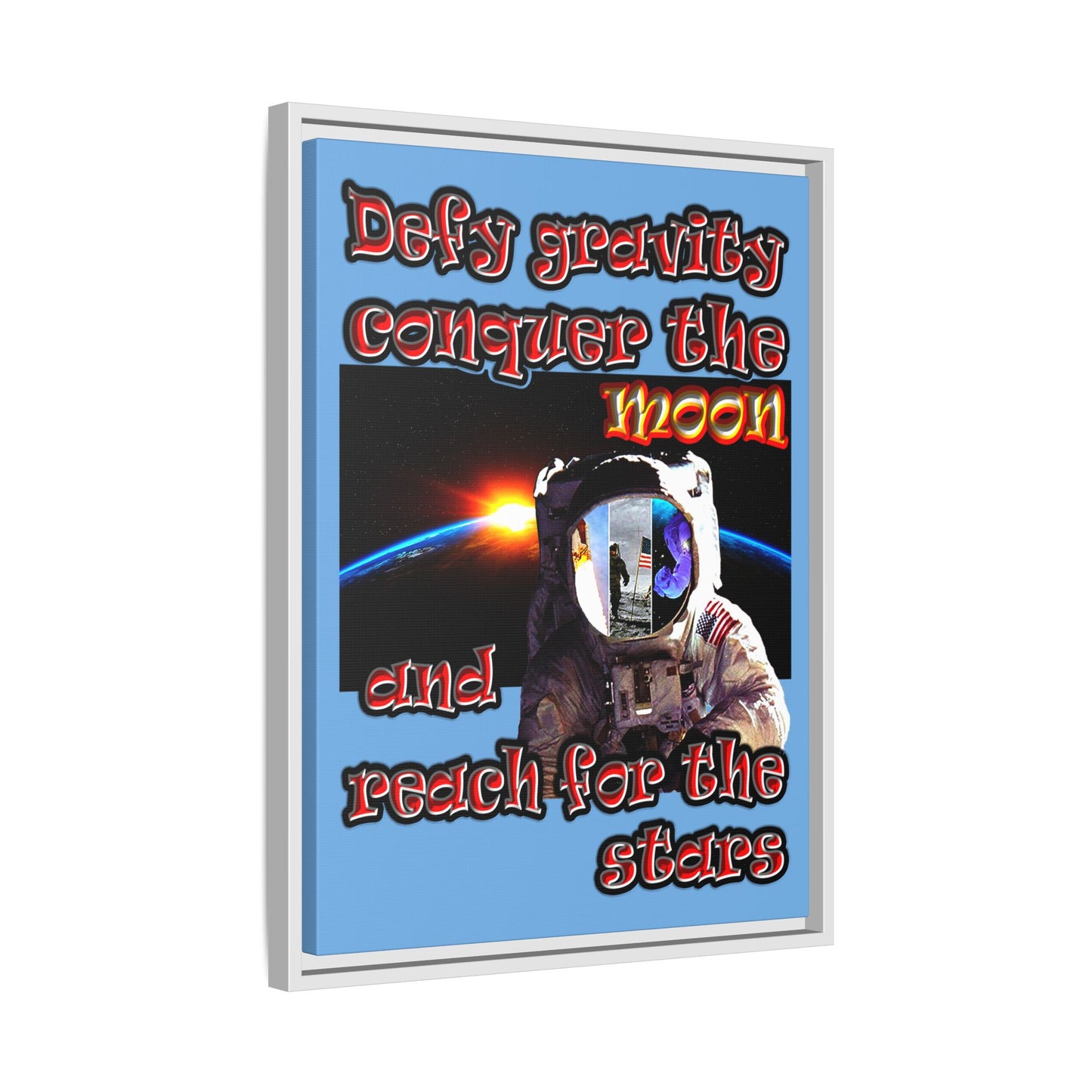 defy conquer reach - framed canvas art (light blue)