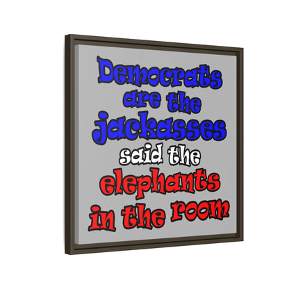 donkeys and elephants - framed canvas art (light grey)