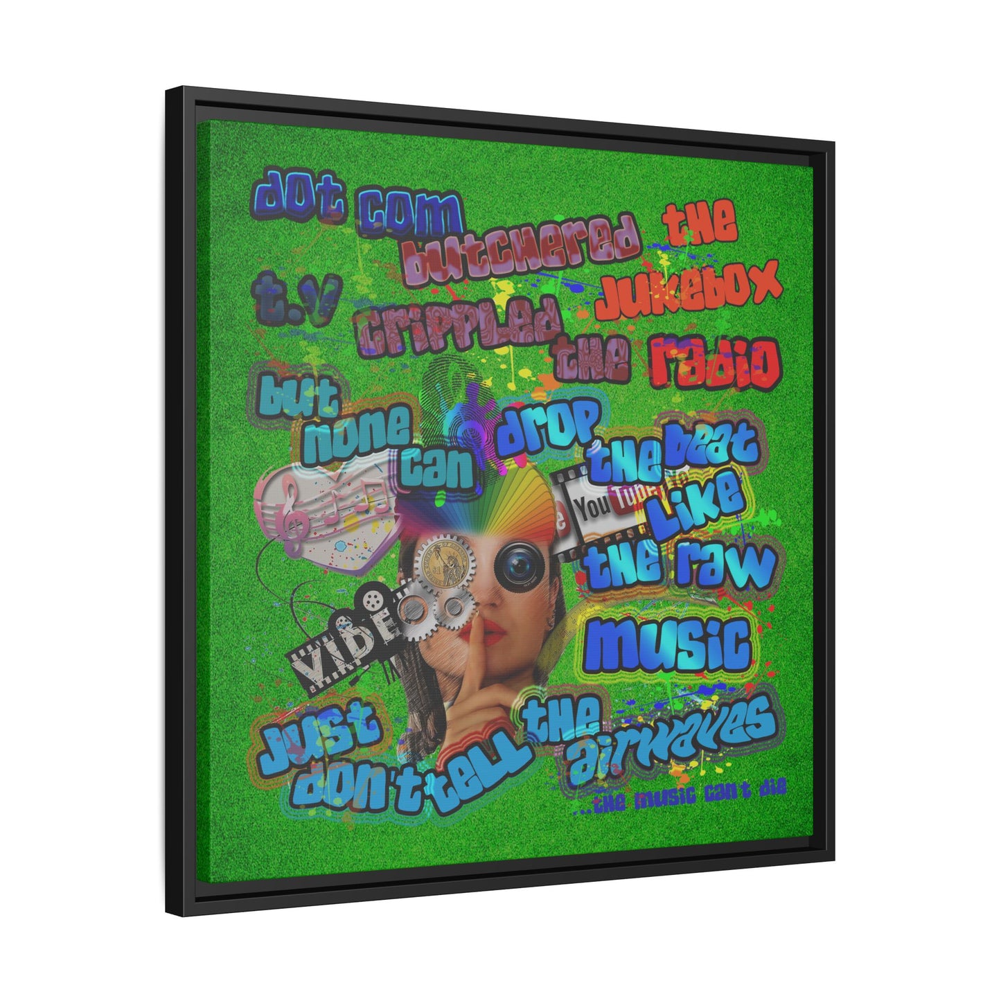 drop the beat - framed canvas art (green turf)