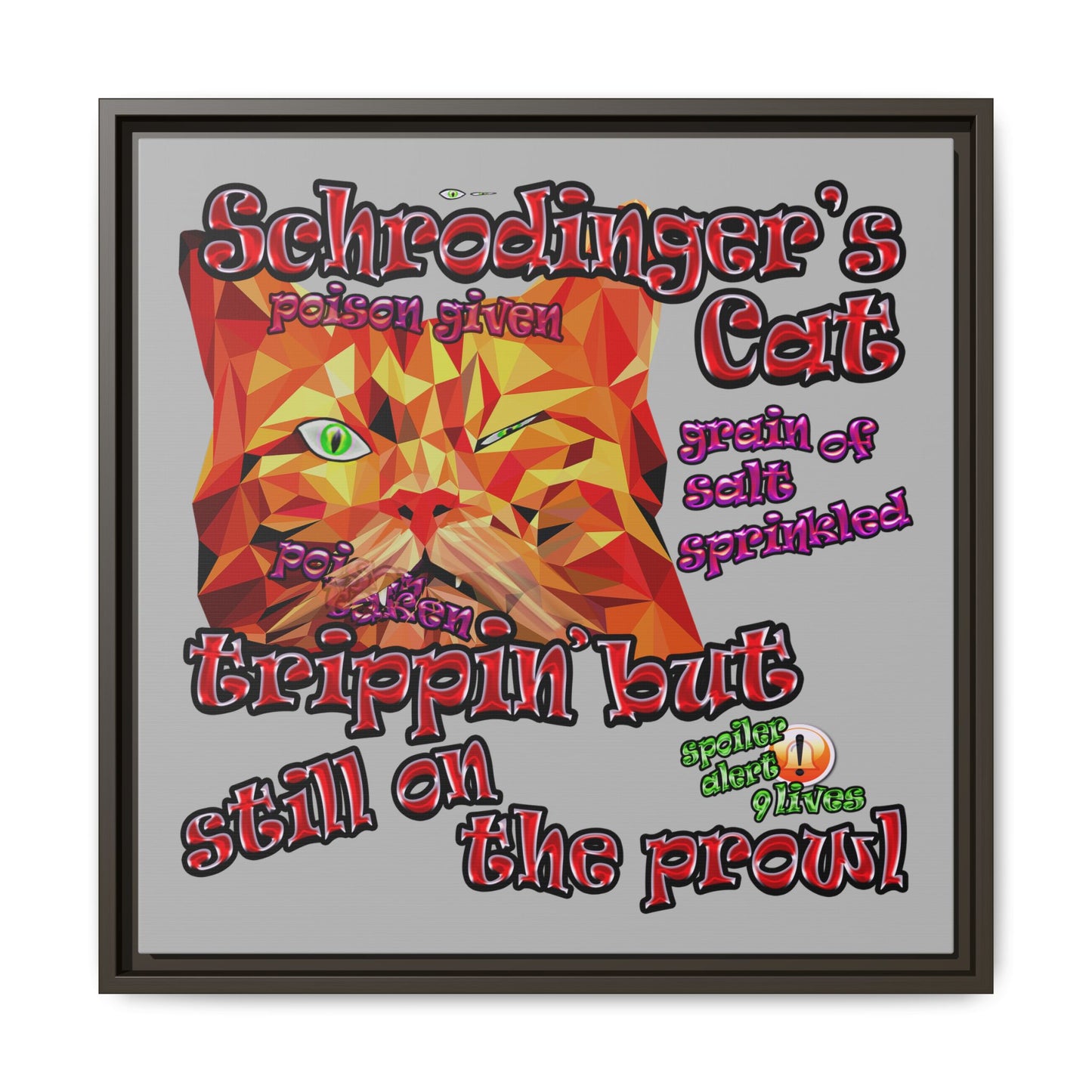 schrodinger's cat - framed canvas art (light grey)