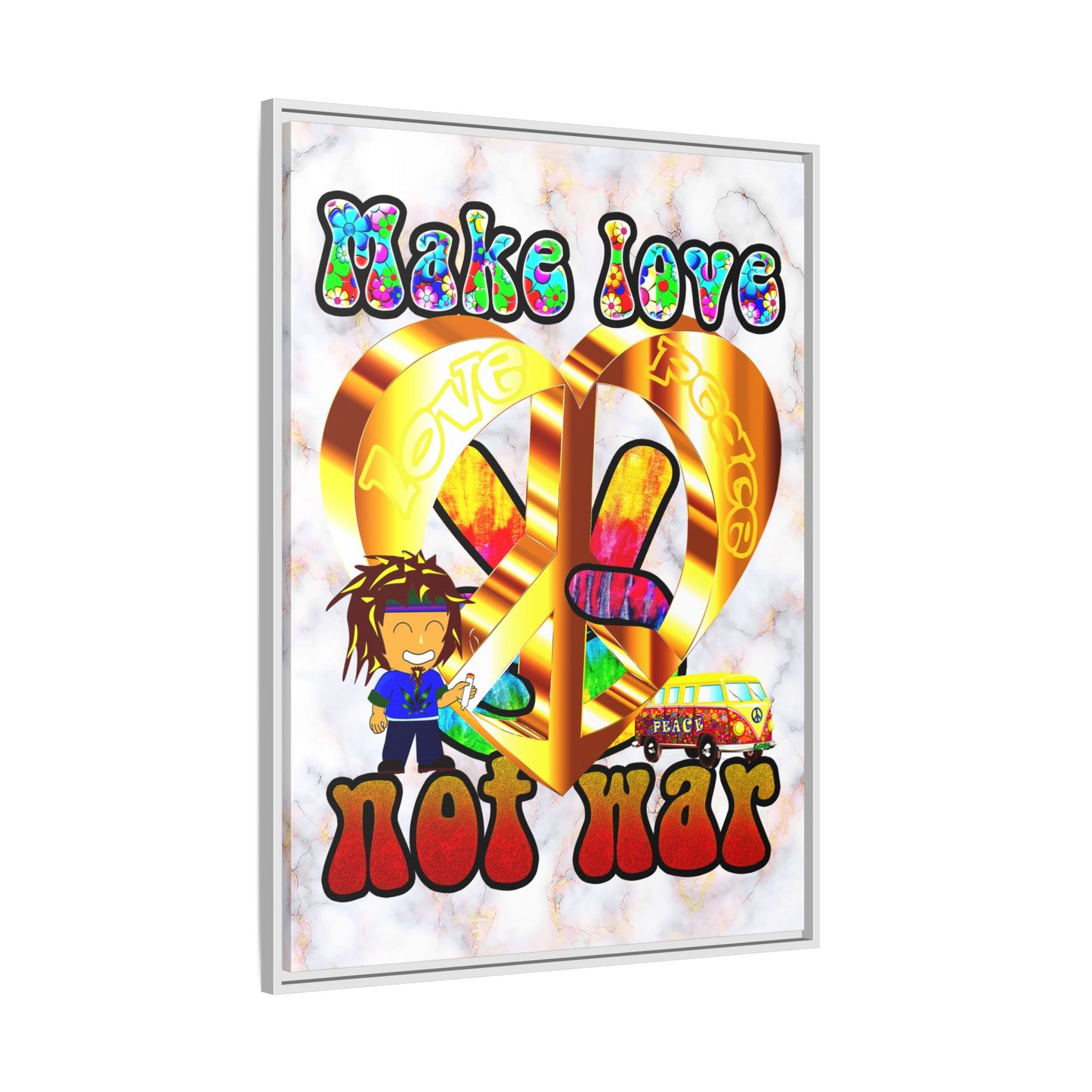love peace - framed canvas art (white marble)