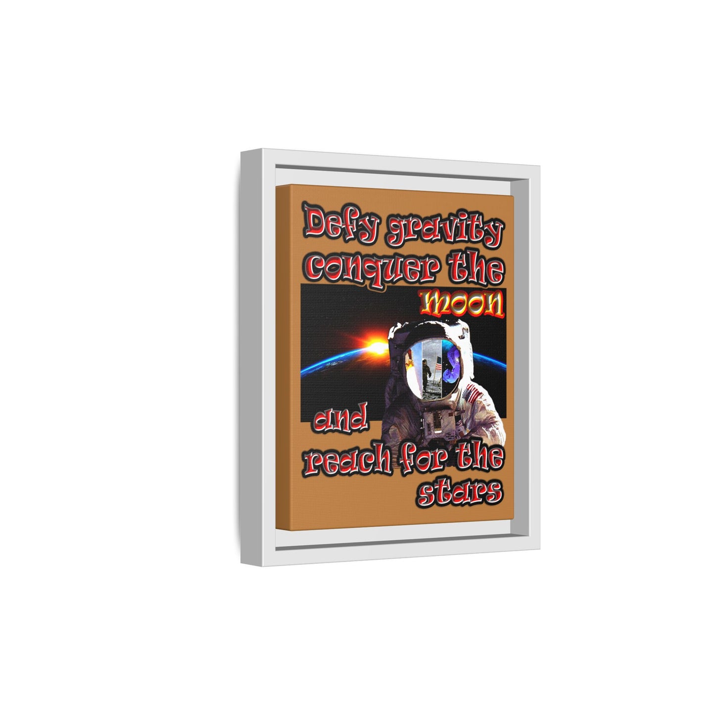 defy conquer reach - framed canvas art (light brown)