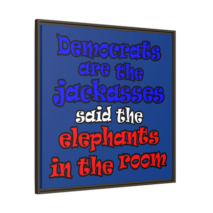 donkeys and elephants - framed canvas art (dark blue)
