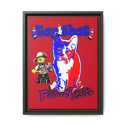 tag that - framed canvas art (dark red)