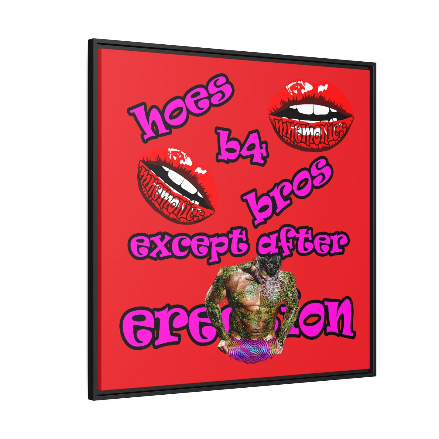 hoes b4 bros - framed canvas art (red)
