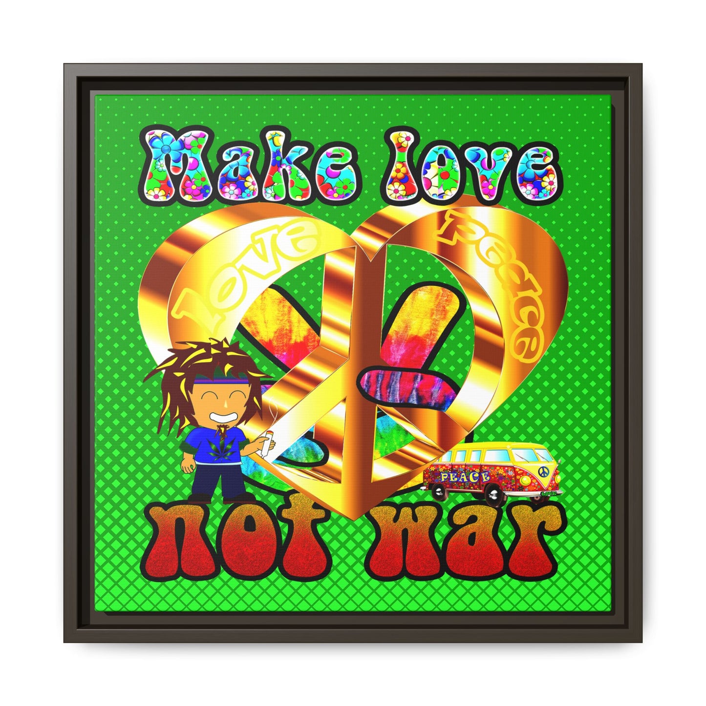 love peace - framed canvas art (logo green)