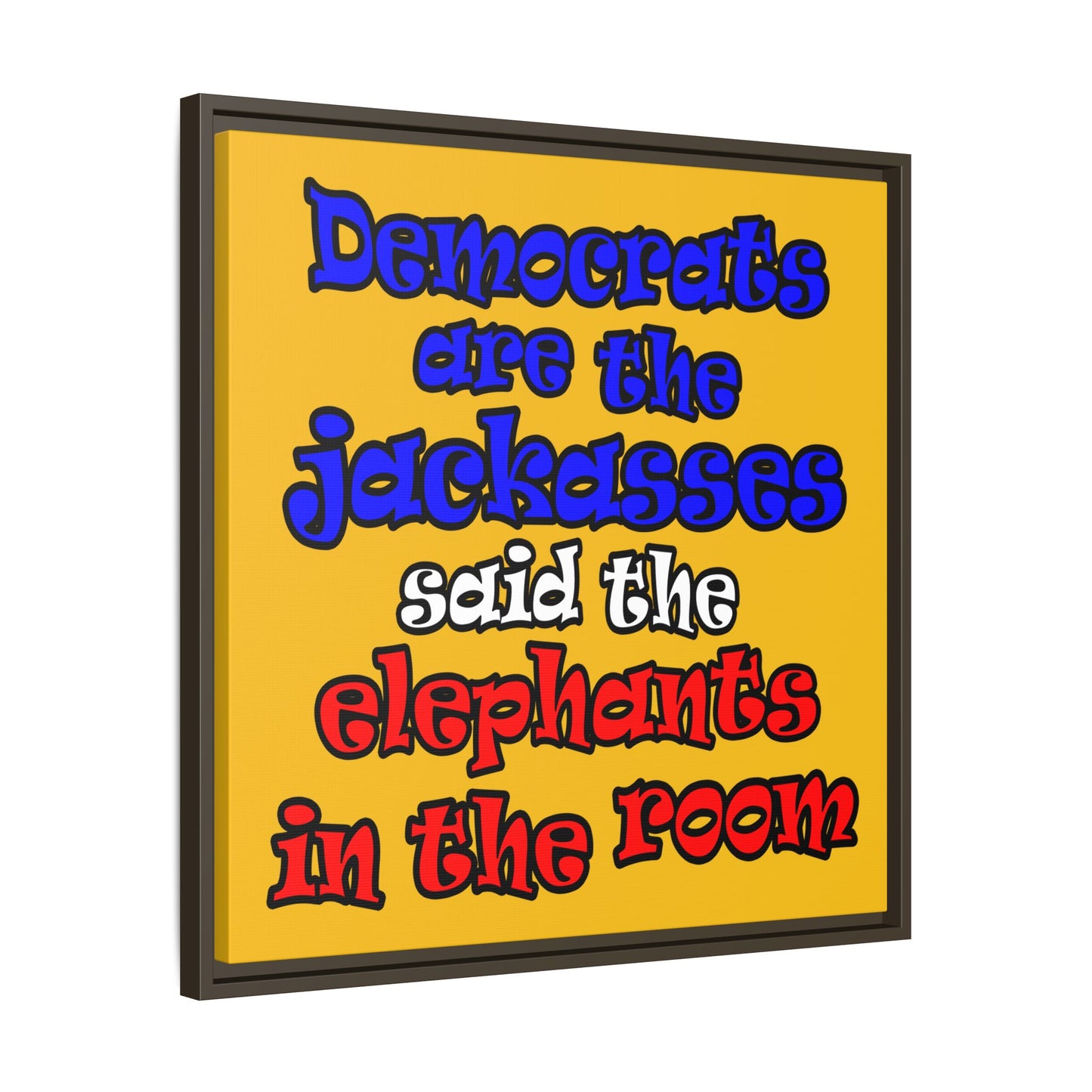 donkeys and elephants - framed canvas art (yellow)